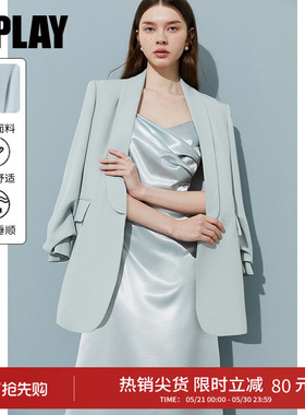 DPLAY【时髦精系列】2026年春季新款蓝色极简西装外套女时尚西服