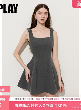 DPLAY灰色吊带连衣裙短裙立体蝴蝶结肩带收腰气质裙子2026年春季