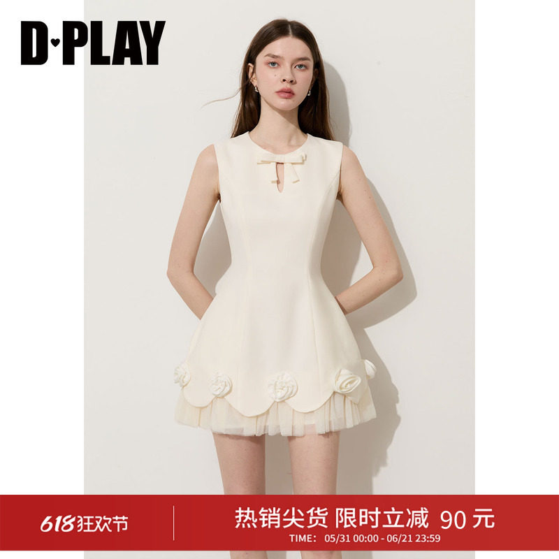DPLAY白色连衣裙女法式千金短裙蝴蝶结气质短裙2026年夏季新款