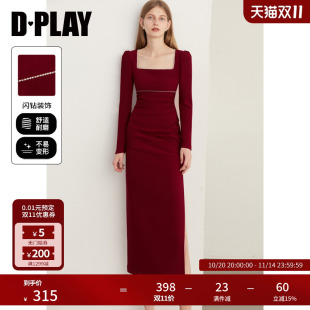 DPLAY2025年秋季 气质复古订婚礼服敬酒服回门服红色连衣裙女长裙