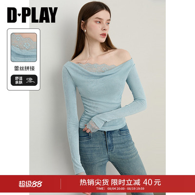 DPLAY荡领蕾丝流行好看长袖T恤