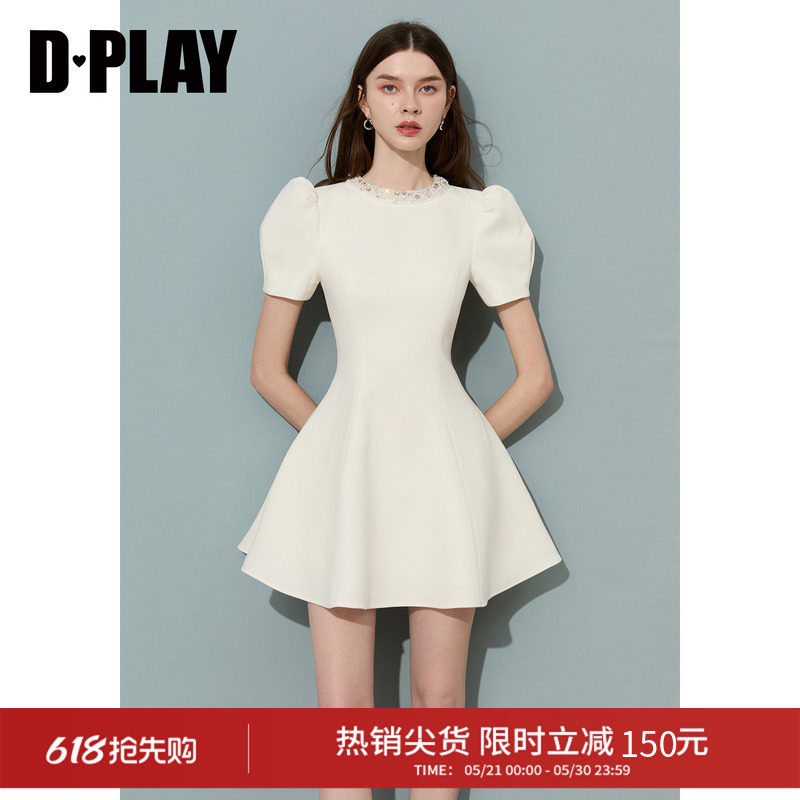 DPLAY【千金礼服】白色连衣裙气质重工钉珠短裙2026年夏季小白裙