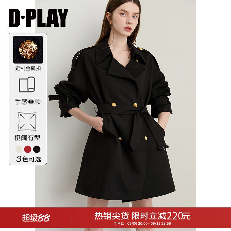 DPLAY黑色风衣外套女气质2026秋季新款好看收腰短款英伦上衣大衣图片