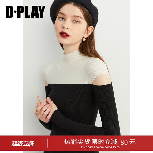 复古针织套头毛衣DPLAY半高领