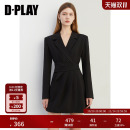 裙子复古流行小黑裙长袖 气质黑色连衣裙女西装 新款 DPLAY2025秋季