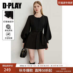 泡泡袖 黑色连衣裙女法式 裙子气质风衣外套 新款 DPLAY2025年秋季