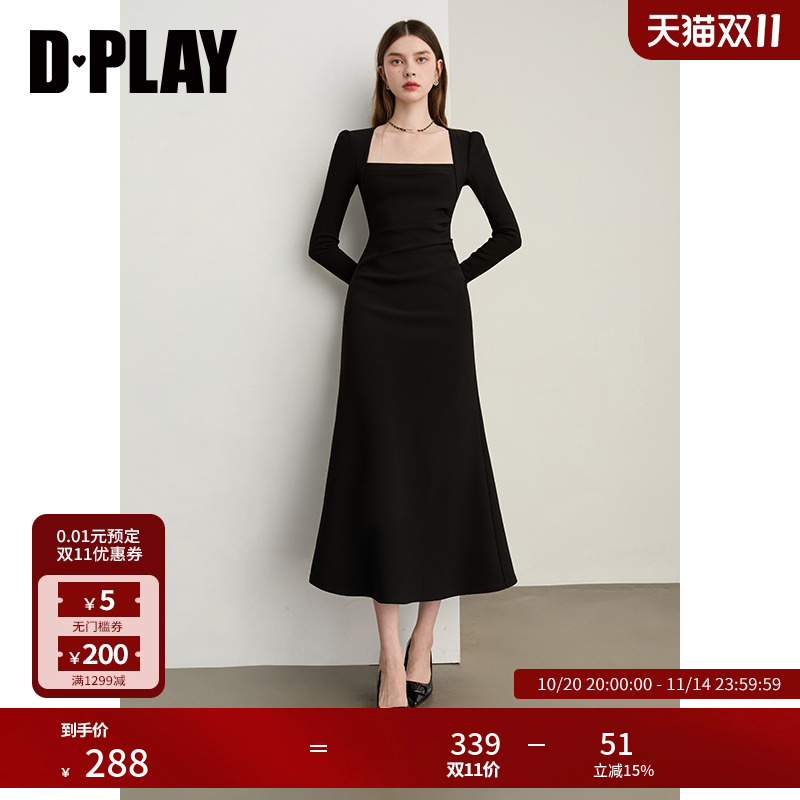DPLAY法式方领鱼尾连衣裙