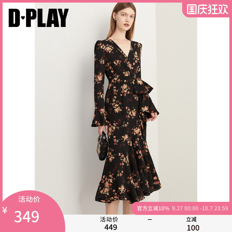 DPLAY茶歇法式连衣裙鱼尾长裙
