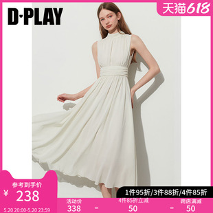 DPLAY2024夏季 白色连衣裙温柔雪纺连衣裙吊带裙挂脖初恋裙长裙