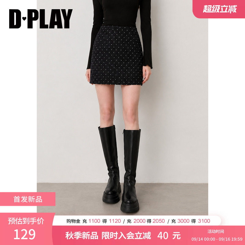 DPLAY黑色收腰半身裙女2026秋季新款通勤风连腰A字短款裙裤图片
