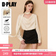 DPLAY荡领飘带衬衫 优雅一字肩缎面上衣 白色气质通勤上衣2026春季