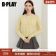 DPLAY2025秋季 女 上衣长袖 新款 百搭黄色圆领100羊毛毛衣针织衫