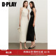 DPLAY冬季 白色挂脖圆领针织连衣裙女珍珠感闪钻长裙 新款