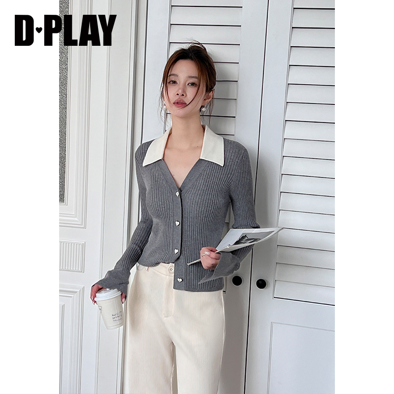 灰色针织开衫DPLAY气质通勤修身