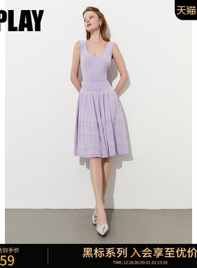 DPLAY【黑标】2025年夏季新款紫色连衣裙女多巴胺收腰针织裙子