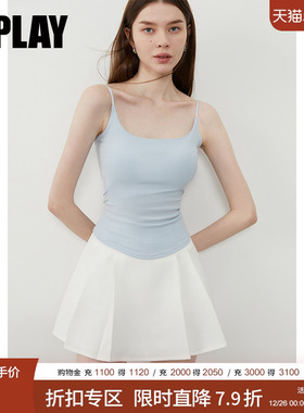 DPLAY2025年夏季新款蓝色吊带女独特一体胸垫背心长款上衣