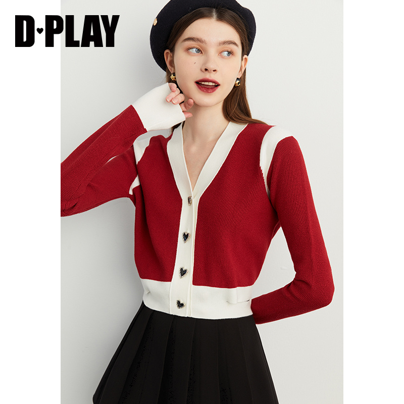 设计V领宽松短款收腰开衫DPLAY