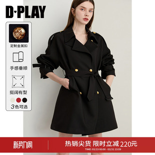 英伦上衣大衣 好看收腰短款 DPLAY黑色风衣外套女气质2026春季 新款