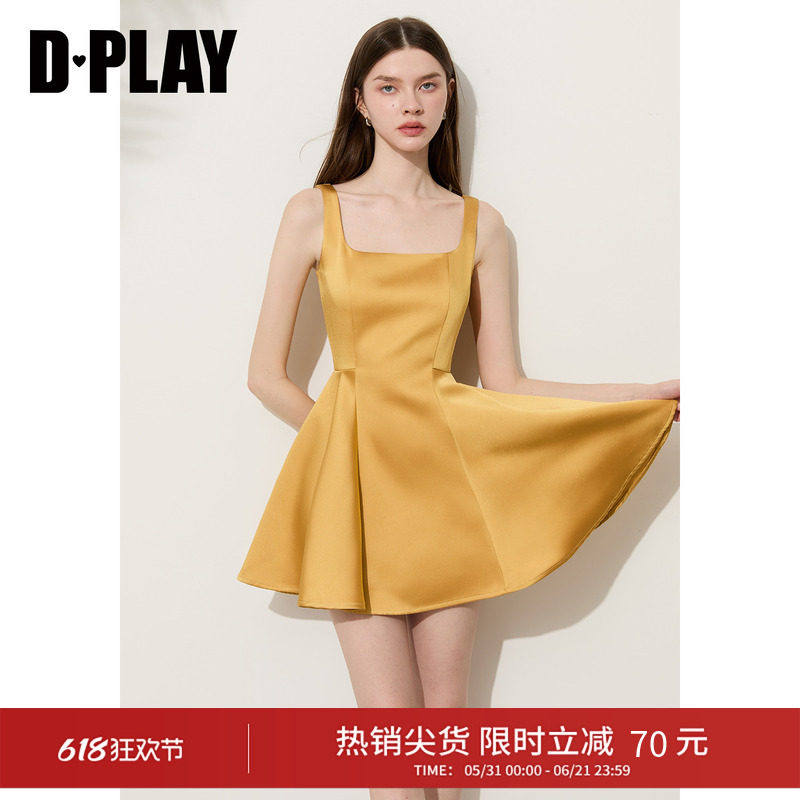 DPLAY【高光缪斯系列】黄色礼服裙缎面连衣裙显瘦短裙2026夏季
