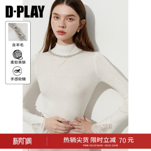 打底衫 DPLAY秋季 独特针织衫 白色毛衣女好看修身 上衣 新款