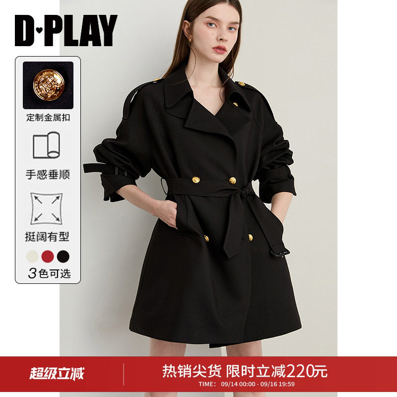 DPLAY黑色风衣外套女气质2026秋季新款好看收腰短款英伦上衣大衣