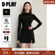 DPLAY2025年冬季 新款 黑色连衣裙女下摆开叉气质毛衣裙针织裙短裙