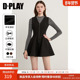 时尚 DPLAY黑色连衣裙女a字收腰连衣裙赫本风拉链春季 新款 好看裙子