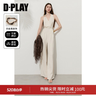 2026年夏连衣裤 收腰连体裤 挂脖露背长裤 D－PLAY高个子白色连体裤