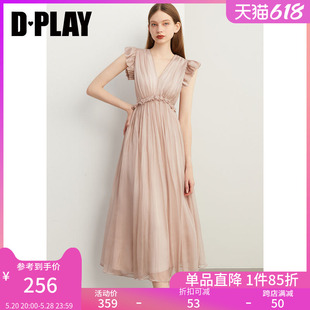 长裙轻礼服裙公主裙女 DPLAY2024年夏装 温柔气质粉色连衣裙法式