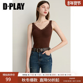 DPLAY 焦糖色保暖背心女绒感亲肤蕾丝背心 新款 惠品 2025年冬季