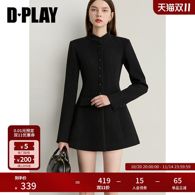 DPLAY2025年冬季新款黑色西装女立领通勤短款时髦洋气收腰外套
