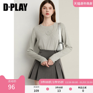 T恤衫 DPLAY 灰色上衣女立体花朵优雅长袖 2025年秋季 惠品