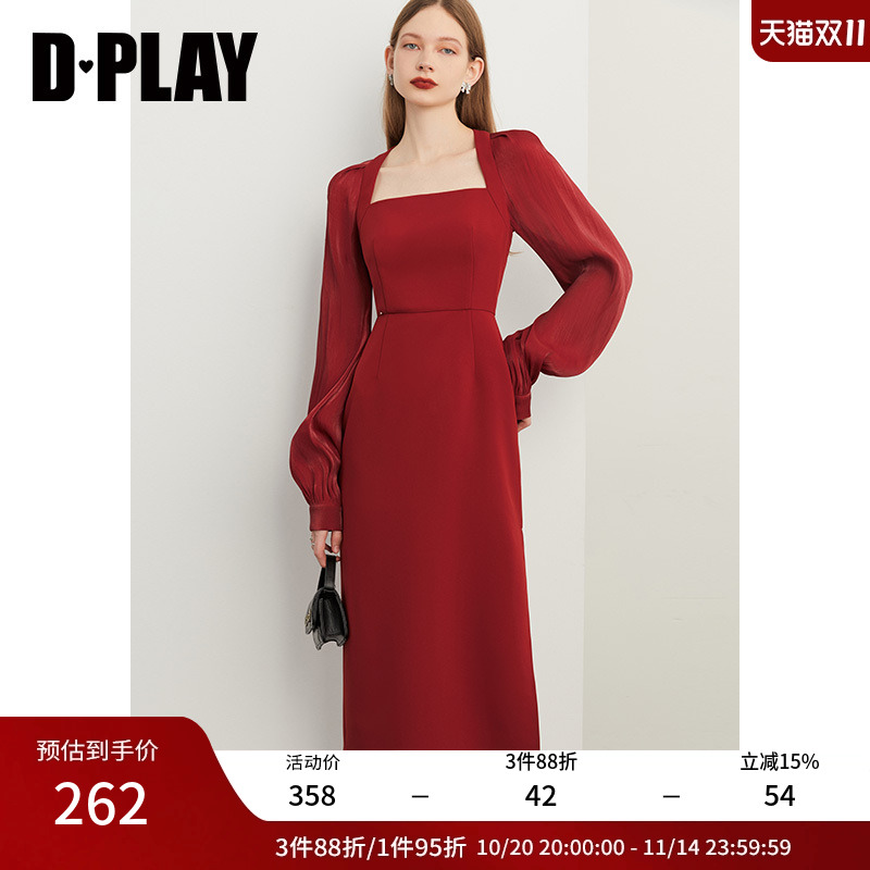 DPLAY复古红色连衣裙礼服裙