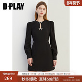 新款 黑色连衣裙女小黑裙气质法式 收腰短款 DPLAY2025秋季 裙子长袖