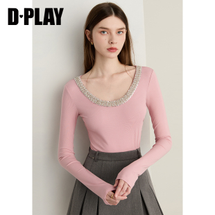 粉色T恤女莱赛尔气质小衫 DPLAY 新款 2025年秋季 轻奢闪钻系列
