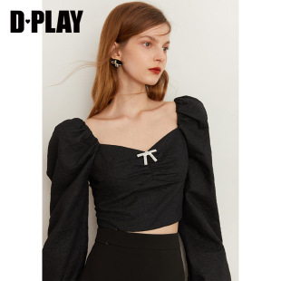 DPLAY德帕拉秋季法式气质提花复古泡泡长袖上衣