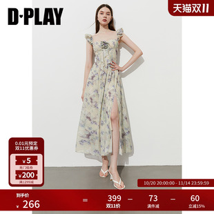 新款 2025年夏季 绿色连衣裙女气质裙子开叉长裙 度假系列 DPLAY