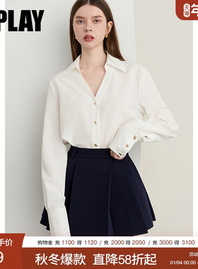 DPLAY【时髦精英系列】2025年秋季新款白色衬衫女宽松长袖上衣