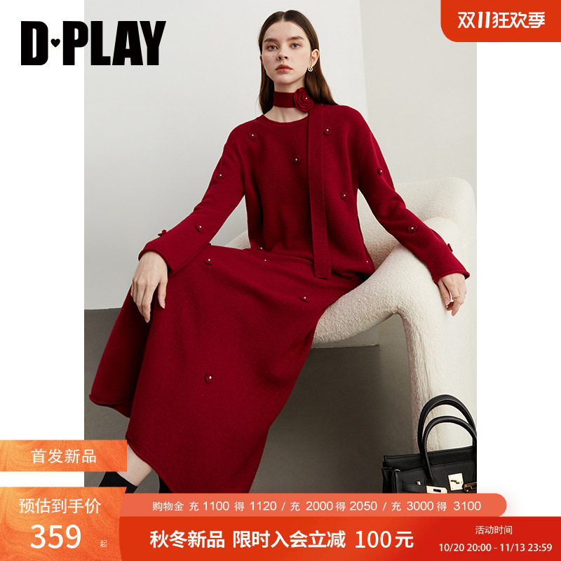 DPLAY法式红色圆领羊毛毛衣针织衫上衣长袖女2026冬季新款
