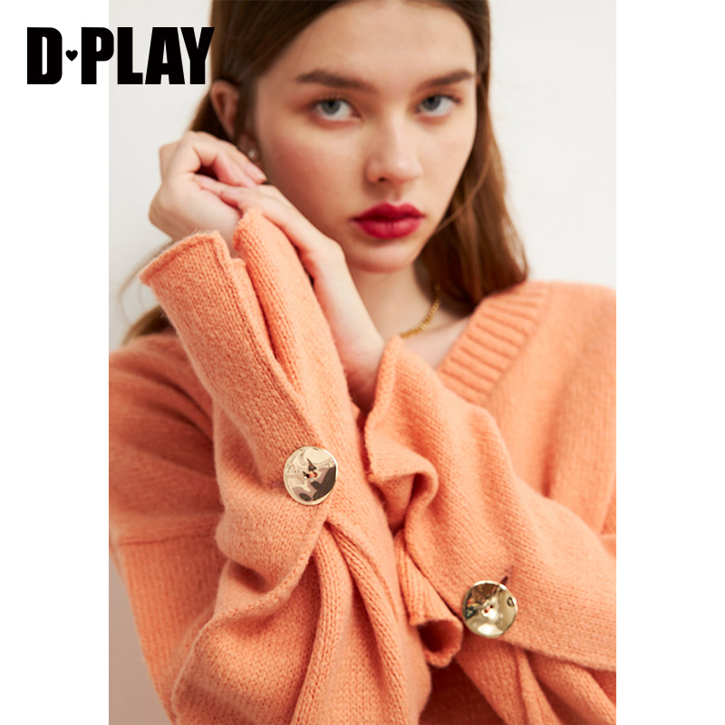 奶橘色宽松套头软糯毛衣针织衫