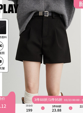 DPLAY【惠品】2026春季新款黑色高腰气质捏褶短裤好看直筒短裤女
