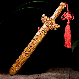 木雕莲年有余福禄葫芦桃木剑家居挂件45厘米 泰山福缘阁 新品
