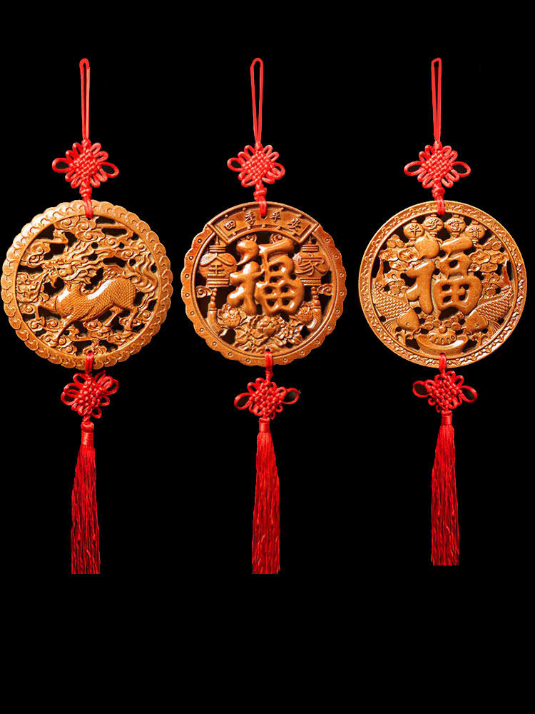 桃木福字中国结挂件富贵鱼五福临门麒麟挂件客厅小号木雕饰品,家居饰品,木雕,淘宝优惠券,粉丝福利购,淘宝优惠卷