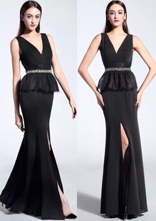 2026年新款性感挂脖年会晚礼服连衣裙女宴会开叉性感礼服裙长款