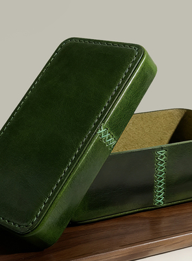 一丞一木树膏皮首饰盒加厚绿色长方形真皮可定制植鞣革饰品收纳盒