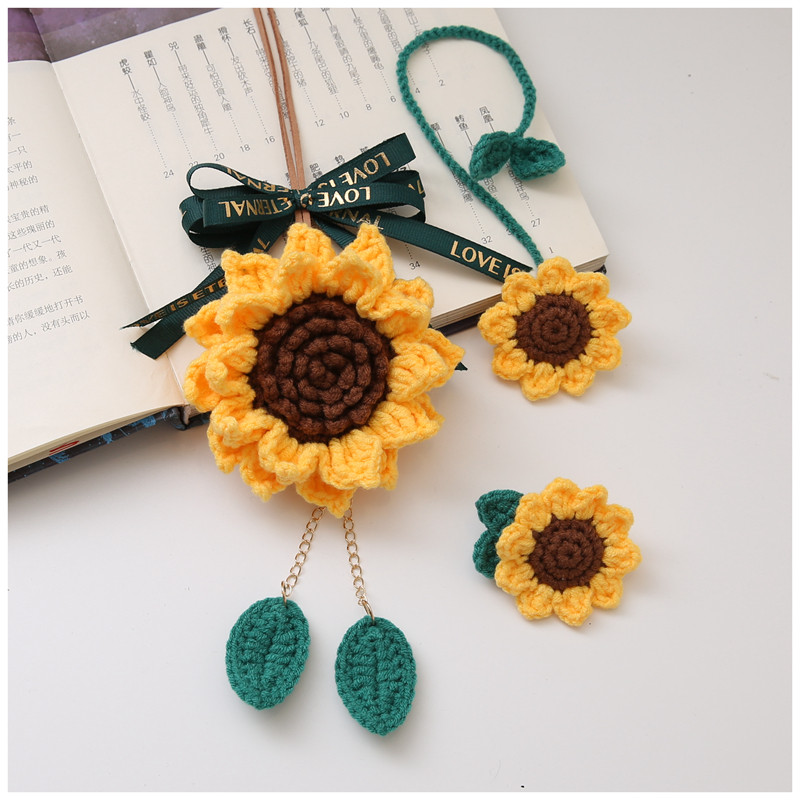 SUNFLOWER CAR PENDANT BROOCH BOOKMARK HAND-WOVEN FLOWER WOOL DIY MATERIAL PACKAGE HOMEMADE GIFT FINISHED PRODUCT