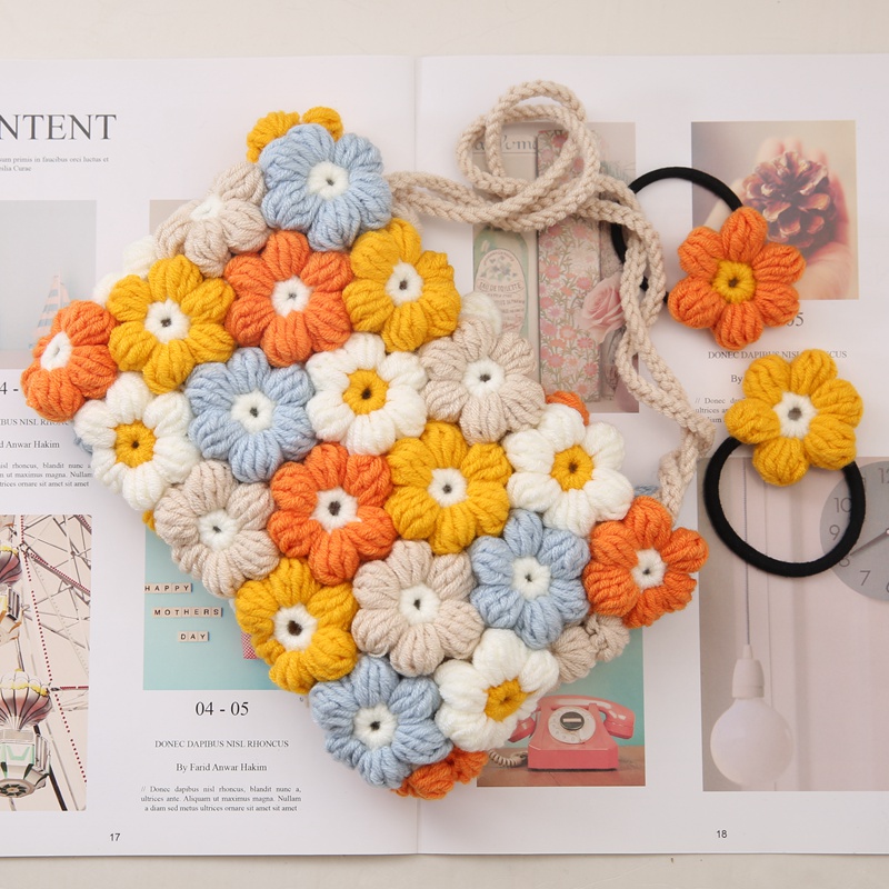 diy手腕拎包编织花朵视频毛线