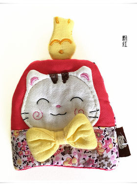 清仓阿拉猫可爱敞口抽带车钥匙包女布包包卡通猫糖果零钱包