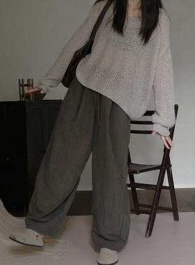 MMCC慵懒风休闲百搭松紧腰抽绳设计宽松显瘦阔腿裤长裤女