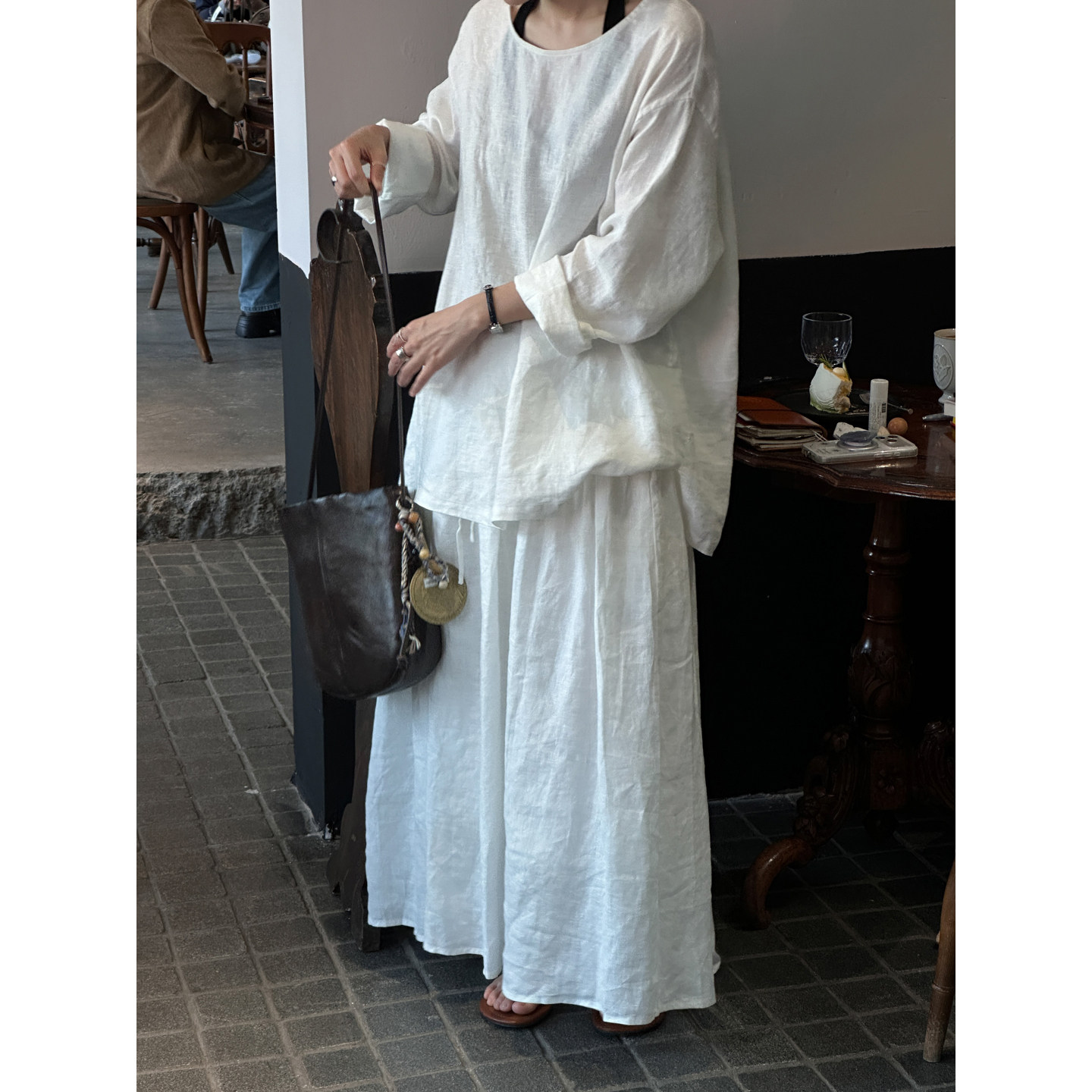 MMCC【正反倒褶】亚麻半裙女 白色松紧腰里布防透 不缩水设计师款